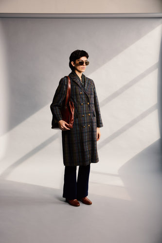 Early 1960's Blues and Green Plaid Trench