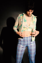 Load image into Gallery viewer, 1990&#39;s Le Chateau Blue Plaid Stretch Flare Pants