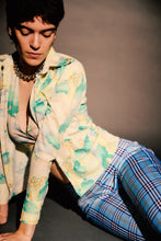 Load image into Gallery viewer, 1970’s Green and Yellow Poly Two-Piece Halter and Button Down Set