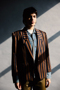 1980's Navy Brown Striped Blazer