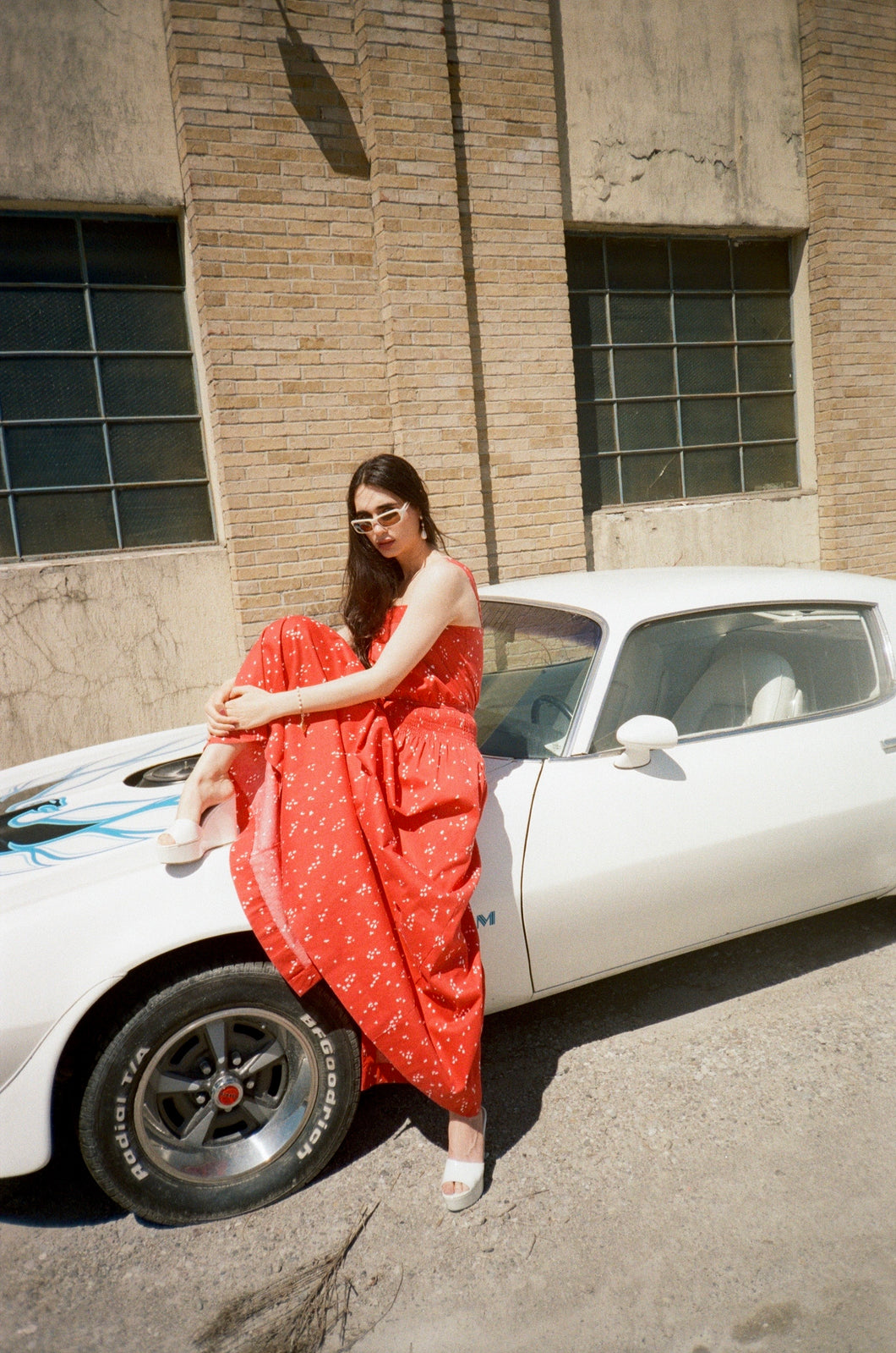 Bill Tice 1970s Red Cotton Maxi Wrap Dress
