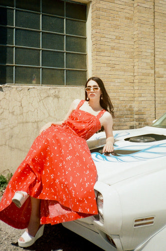 Bill Tice 1970s Red Cotton Maxi Wrap Dress