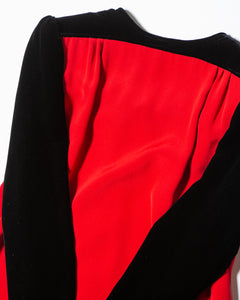 Red and Black Velvet Panelled Valentino Dress