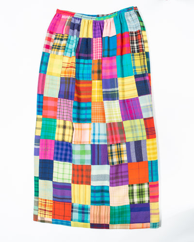 Rainbow Patchwork Plaid Maxi Skirt