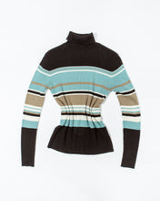Load image into Gallery viewer, Blue and Brown Ribbed Turtleneck Sweater