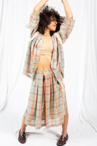 Plaid Two-Piece Skirt Set with Lacing and Grommet Detail