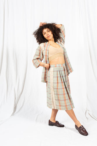 Plaid Two-Piece Skirt Set with Lacing and Grommet Detail