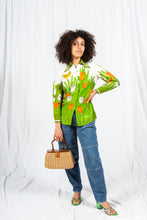 Load image into Gallery viewer, Vera Neumann 60s Cotton  Green and White Tulip and Butterfly Blouse