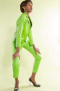 Unbelievable Lime Green Leather Pant Suit