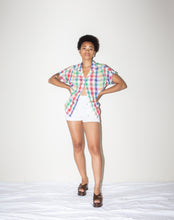 Load image into Gallery viewer, 80s Rainbow Check Short Sleeve Blouse
