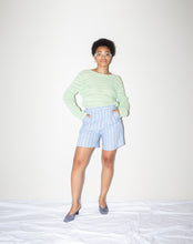 Load image into Gallery viewer, Baby Blue and White Stripe High Waist Short