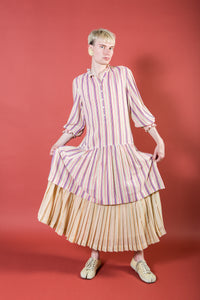 1970s Long Gauze Prairie Pale Stripe Maxi Skirt