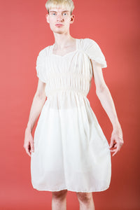 1940s Sheer Textured Georgette Dress with Smocking
