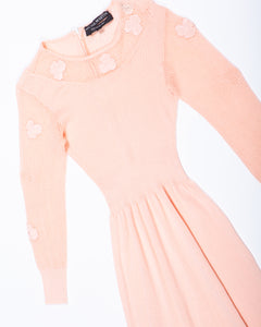 Pale Peach Knit 1970s Maxi Dress