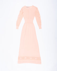 Pale Peach Knit 1970s Maxi Dress