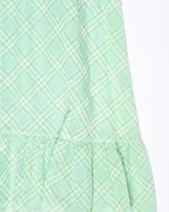 1970s Mint Green flocked plaid maxi dress