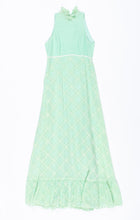 Load image into Gallery viewer, 1970s Mint Green flocked plaid maxi dress