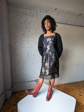 Load image into Gallery viewer, 90s Black Rose Print Dress with Organza Overlay-medium