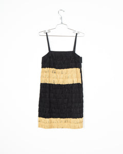 1960s Black and Gold Fringe Party Dress