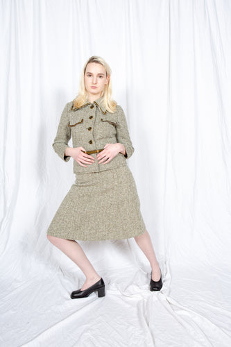 Two Piece Wool tweed Skirt Set