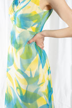 Load image into Gallery viewer, Yellow and Blue Hand-painted Silk Chiffon Dress