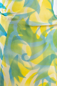 Yellow and Blue Hand-painted Silk Chiffon Dress