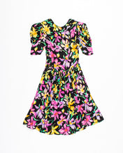 Load image into Gallery viewer, Orchid Print Silk Puff Sleeve  Dress