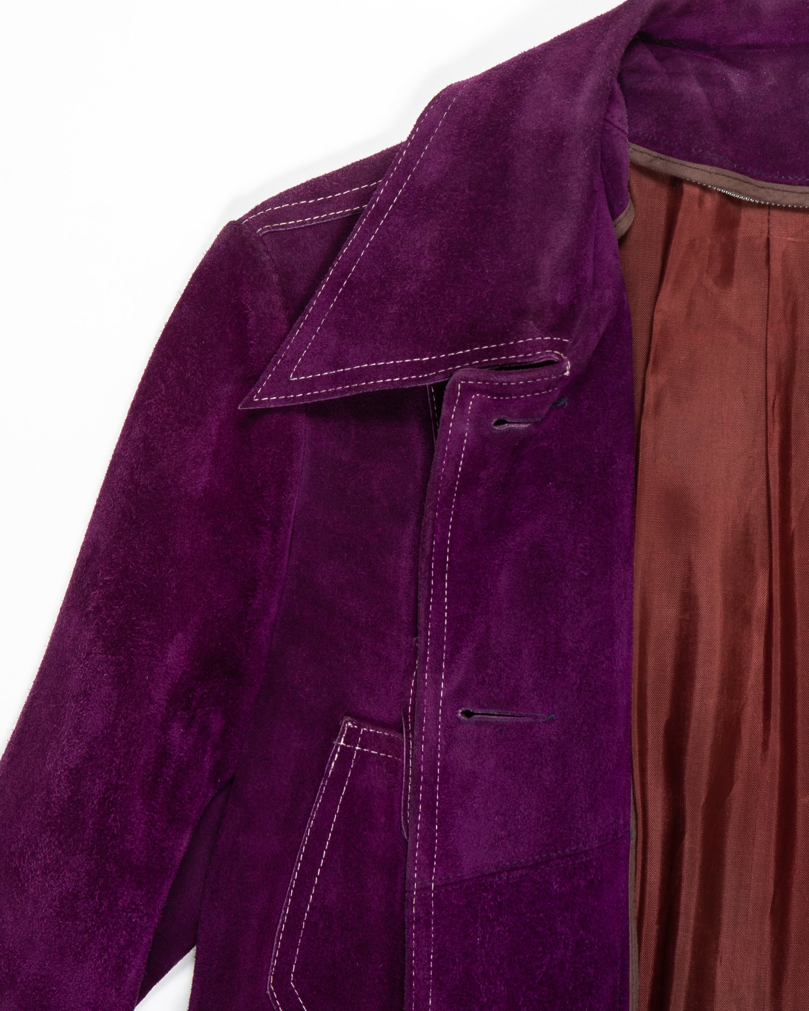 1970s Purple Suede Jacket with White Stitching – nouveaurichevintage