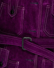 Load image into Gallery viewer, 1970s Purple Suede Jacket with White Stitching