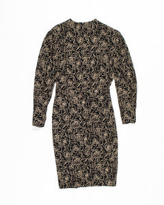 Designer Rose Print Long Sleeve Dress