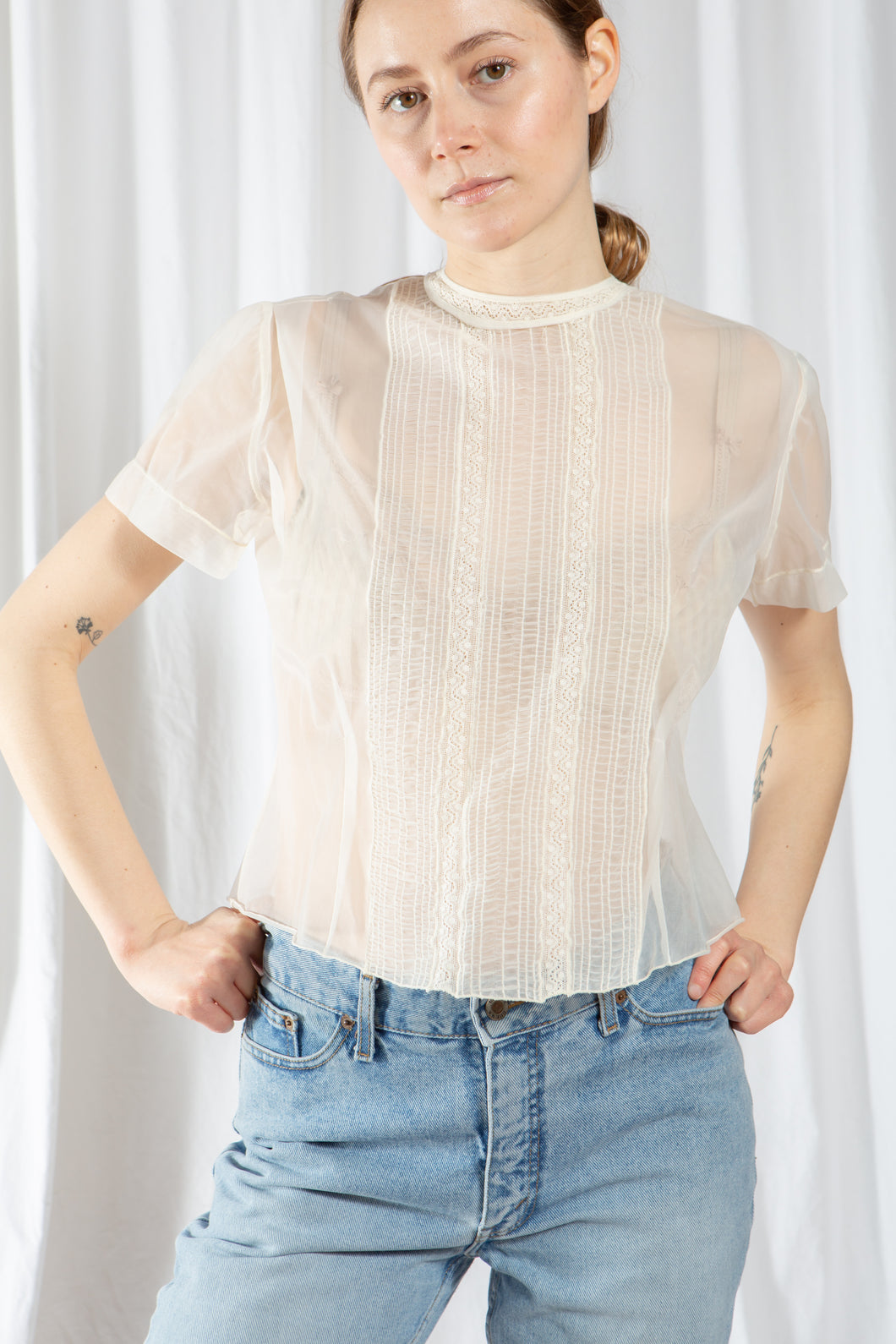1950s Cream Lace Sheer Blouse