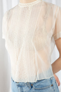 1950s Cream Lace Sheer Blouse