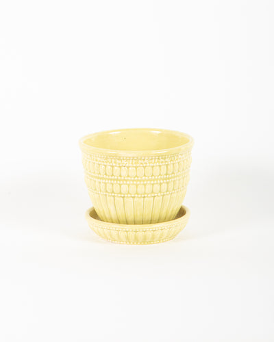 McCoy Ceramic Planter Yellow-Green Textured with Attached Drainage Dish