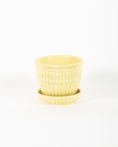 McCoy Ceramic Planter Yellow-Green Textured with Attached Drainage Dish