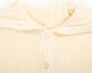 Cream Knit Mohair Button-Up Cardigan Sweater