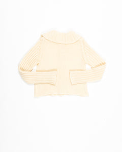 Cream Knit Mohair Button-Up Cardigan Sweater