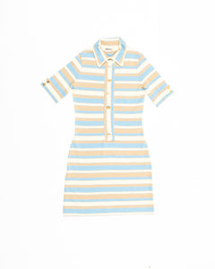 Blue and Beige Short Sleeve Striped Sweater Dress