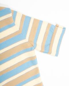 Blue and Beige Short Sleeve Striped Sweater Dress