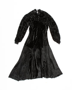 Dévoré  Velvet Burnout Floral  Bias Cut Dress with Dramatic Sleeves 1930s dress M_L
