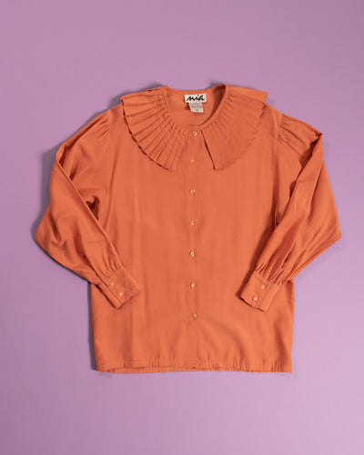 Pumpkin Orange Pleated Collar Blouse