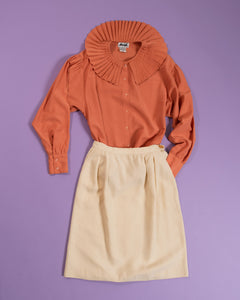 Pumpkin Orange Pleated Collar Blouse