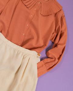 Pumpkin Orange Pleated Collar Blouse