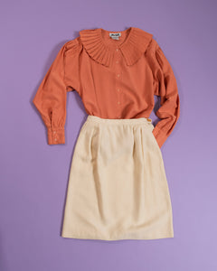 Pumpkin Orange Pleated Collar Blouse