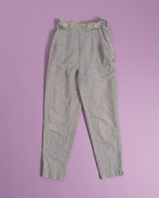 Load image into Gallery viewer, 1980s Calvin Klein Sport Hickory Stripe High Waisted Blue and White Pin stripe denim trouser with Adjustable Button Belt