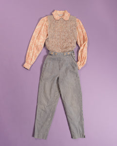 Pink and White Pleated Edge Peter Pan Collar Shirt