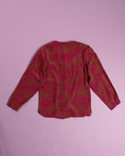 Load image into Gallery viewer, Flora Kung Magenta Chartreuse Thumbprint Silk Blouse with Covered Buttons