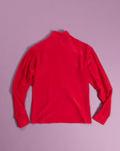 Load image into Gallery viewer, Red Silk 1980s Blouse with Asymetrical Tiers and Covered Buttons on Shoulder