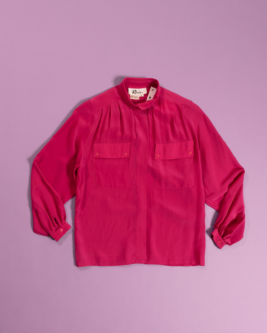 1980s Hot Pink Silk Cropped Tab Collar Blouse