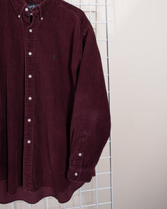 1980s Ralph Lauren Burgundy Wine Cord Button Down Shirt XL