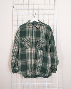 1990s Green Plaid Flannel with Leather collar